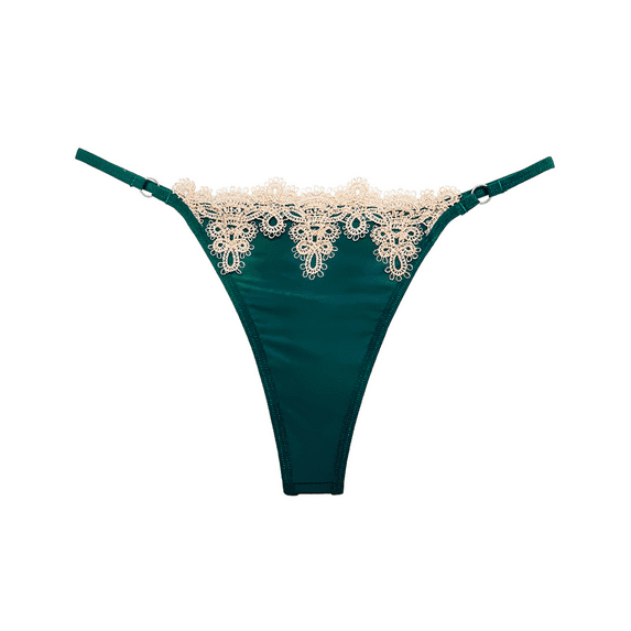 Fulorrnie Women's Lace Panties No Show Thong Seamless Briefs Cut Out Front Adjustable Straps Underwear for Daily Wear Special Occasions, Dark Green, One Size