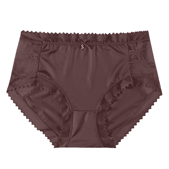 Fulorrnie Women's Lace Satin Panties Mulberry Silk Gusset, Adjustable Bow Wave Edging Mid Rise Comfort Underwear, Brown, M