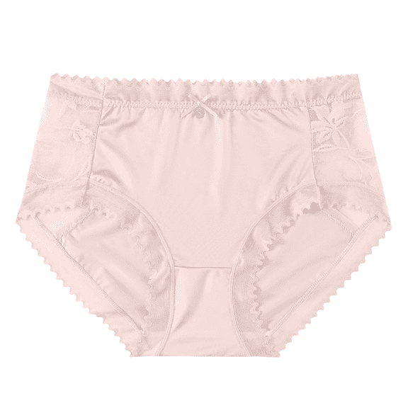Fulorrnie Mid Rise Lace Satin Women's Panties Silk Lined Gusset Seamless No Show Underwear Decorative Bow Detail, Light Pink, M