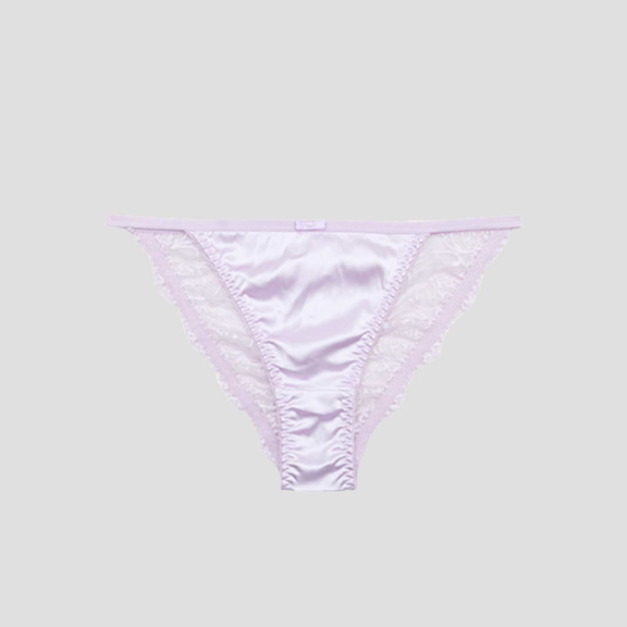 Fulorrnie Women's Lace Thong Underwear Sheer Mesh Panel Stretch Nylon Spandex, Tummy Control, No Show Briefs, Light Purple, M