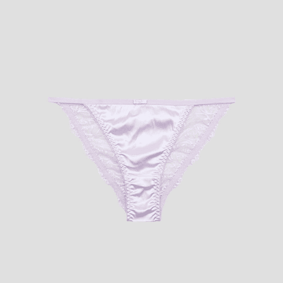 Fulorrnie Women's Lace Thong Underwear Sheer Mesh Panel Stretch Nylon Spandex, Tummy Control, No Show Briefs, Light Purple, XL