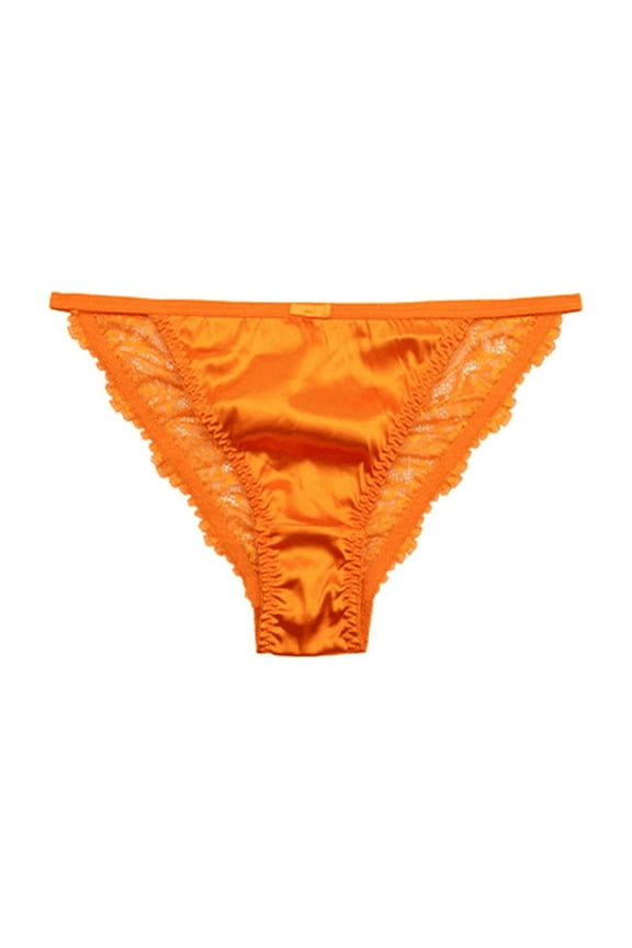 Women's Lace Thong Underwear Sheer Mesh Panel Stretch Nylon Spandex, Tummy Control, No Show Briefs, Orange, XL