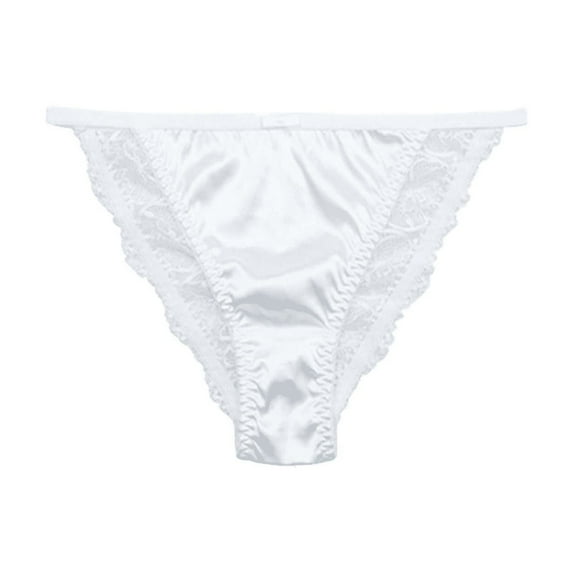 Fulorrnie Women's Lace Thong Underwear Sheer Mesh Panel Stretch Nylon Spandex, Tummy Control, No Show Briefs, White, M