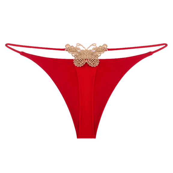 Fulorrnie Low Rise Seamless Cotton Panties Butterfly Embroidery Delicate Band Underwear for Women No Show Thongs Ladies Briefs Boyshorts, Red, M
