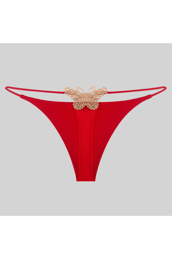 Women's Low Rise Cotton Thongs Butterfly Embroidery Soft Sexy Panties for Everyday Comfort, Red, XL