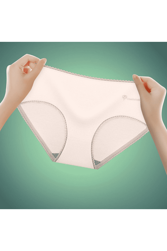 Women's Mid Rise Lace Underwear Tummy Control Soft Nylon Spandex Blend, Breathable Anti Rolling Design, Beige, XL
