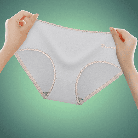 Fulorrnie Women's Mid Rise Lace Underwear Tummy Control Soft Nylon Spandex Blend, Breathable Anti Rolling Design, Light Gray, M