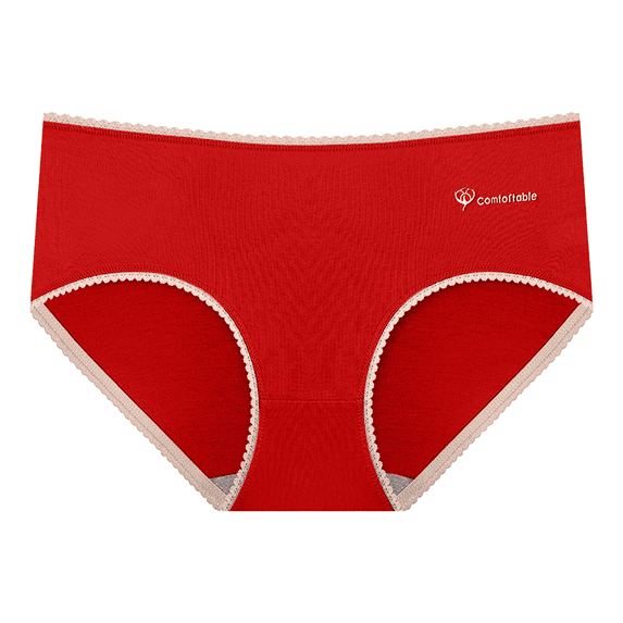 Fulorrnie Women's Mid Rise Lace Underwear Tummy Control Soft Nylon Spandex Blend, Breathable Anti Rolling Design, Red, M
