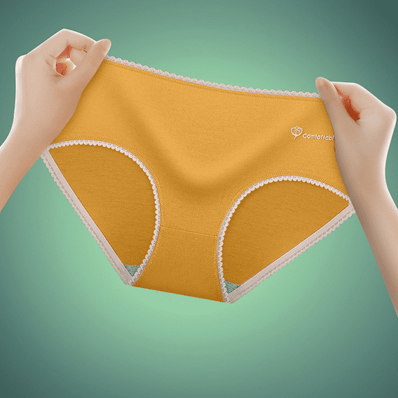 Fulorrnie Women's Mid Rise Lace Underwear Tummy Control Soft Nylon Spandex Blend, Breathable Anti Rolling Design, Yellow, M