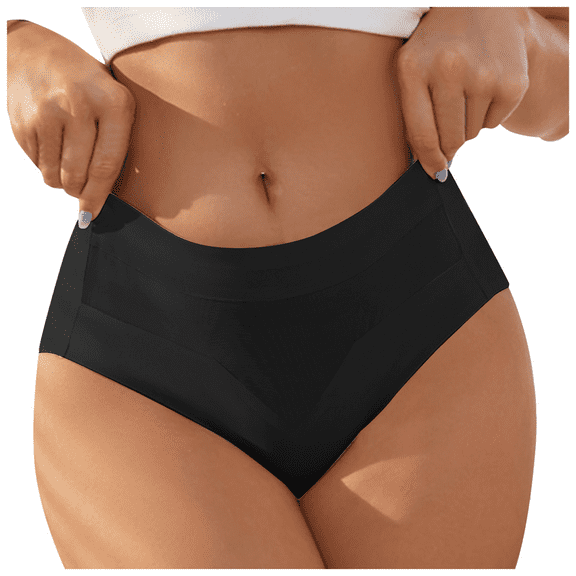 Fulorrnie Women's Mid Rise No Show Underwear Cotton Gusset Seamless Polyamide Panties for Tummy Control Everyday Comfort, Black, XL