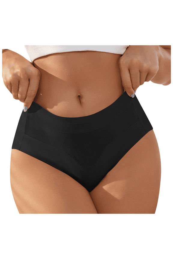 Women's Mid Rise No Show Underwear Cotton Gusset Seamless Polyamide Panties for Tummy Control Everyday Comfort, Black, XL