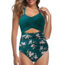 Fulorrnie Women's One Piece Swimsuits Tummy Control Cutout High Waisted Bathing Suit Wrap Tie Back 1 Piece Swimsuit,Green,XXL