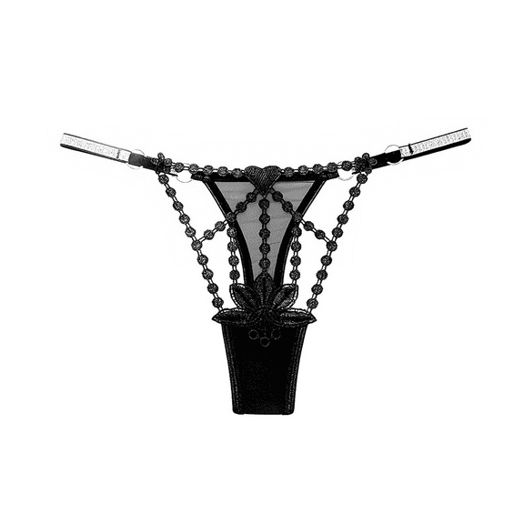Fulorrnie Women's Sexy Sheer Lace Panties Heart Shaped Chain Detail Nylon Spandex Comfortable Underwear, Black, One Size