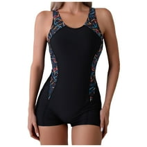Fulorrnie Womens Swimsuits Boyleg Racerback Bathing Suit Full Coverage Swimwear Sport Lap Swimsuit,Black,XL