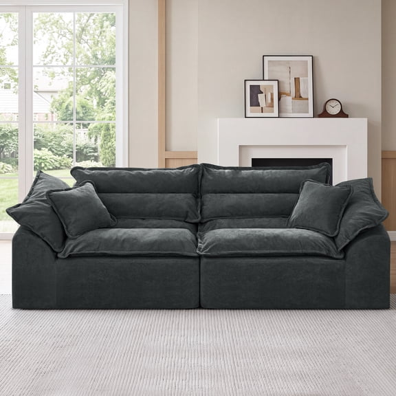 Fulsmile 104" Modular Sectional Sofa, 3-Seater Cloud Couches with Removable Cushions, Compressed Boneless Couch for Living Room, Dark Grey