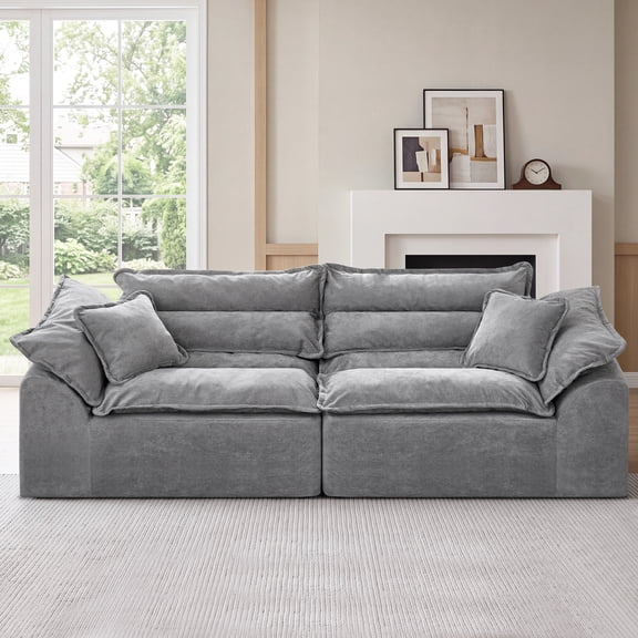 Fulsmile 104" Modular Sectional Sofa, 3-Seater Cloud Couches with Removable Cushions, Compressed Boneless Couch for Living Room, Dark Grey