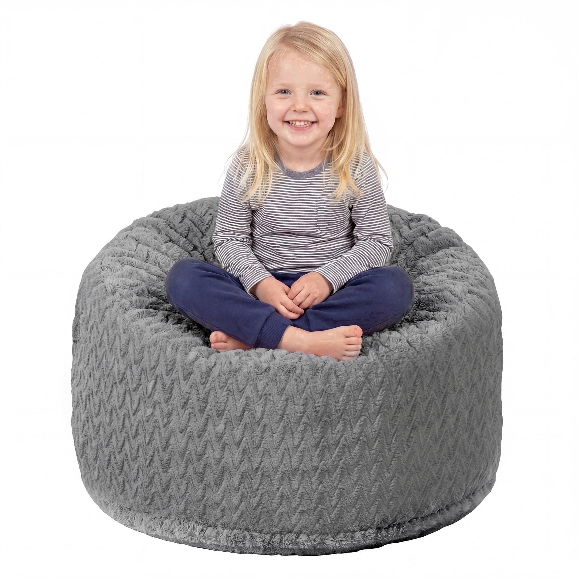 Fulsmile 2.5Ft Bean Bag Chair for Kids with Memory Foam Filling, Kid Cozy Plush Chair with Detachable Soft Cover for Bedroom Living Room Play Room, Chevron Gray