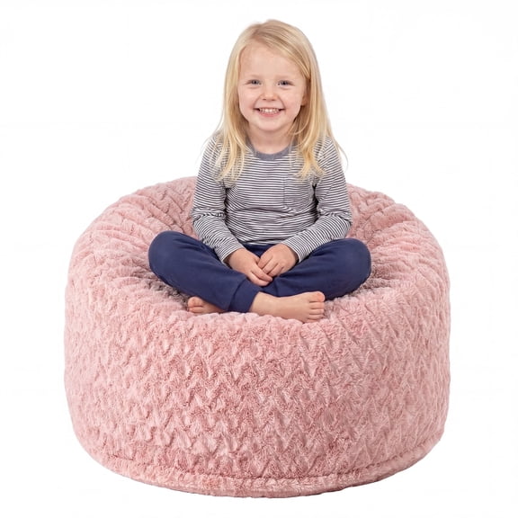 Fulsmile 2.5Ft Bean Bag Chair for Kids with Memory Foam Filling, Kid Cozy Plush Chair with Detachable Soft Cover for Bedroom Living Room Play Room, Chevron Pink