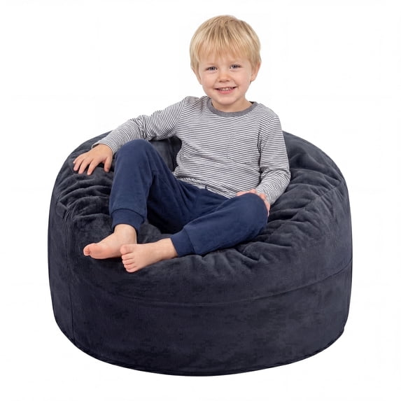 Fulsmile 2.5Ft Bean Bag Chair for Kids with Memory Foam Filling, Kid Cozy Plush Chair Detachable Soft Cover for Bedroom Living Room Play Room, Plush Dark Gray