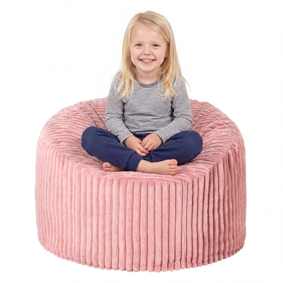 Fulsmile 2.5Ft Bean Bag Chair for Kids with Memory Foam Filling Kid Beanbag Chair Plush Chair Detachable Soft Cover for Bedroom Living Room, Stripe Pink