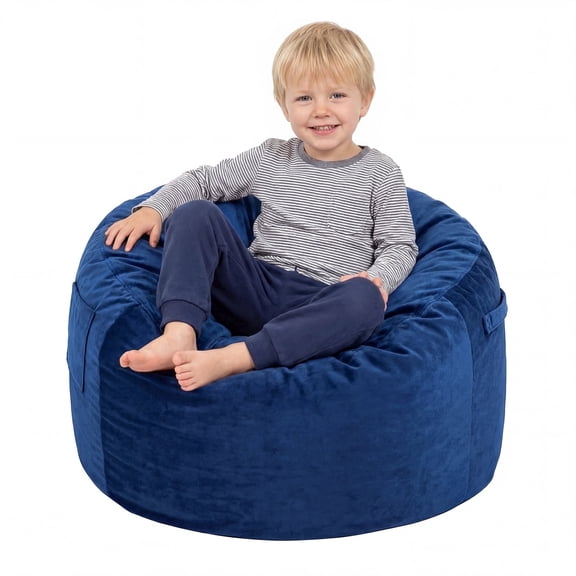 Fulsmile 2.5Ft Bean Bag Chair for Kids with Memory Foam Filling Kid Beanbag Chair Detachable Soft Cover for Bedroom Living Room, Velvet Blue