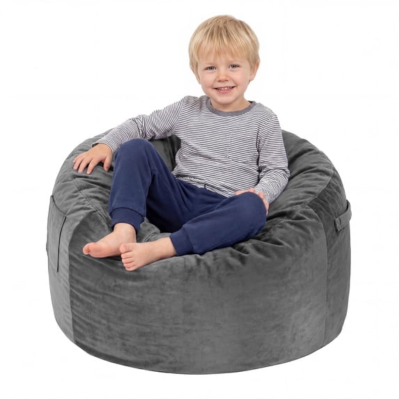 Fulsmile 2.5Ft Bean Bag Chair for Kids with Memory Foam Filling Kid Beanbag Chair Detachable Soft Cover for Bedroom Living Room, Velvet Grey