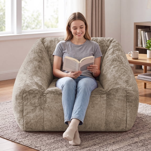 Fulsmile 4FT Bean Bag Chair for Adults, Compressed Cozy Lazy Sofa Filled with Memory Foam, Trapezoidal Large Reading Fluffy Chair for Bedroom Living Room Video Room, Brown