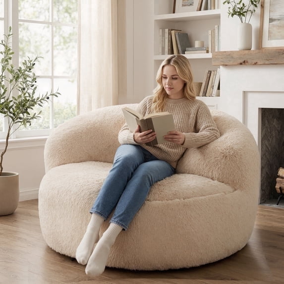 Fulsmile 4Ft Bean Bag Chair for Adults, Large Lazy Sofa with Stuffed Memory Foam, Comfy Backrest Chair for Reading Gaming Relaxing, Plush Beige