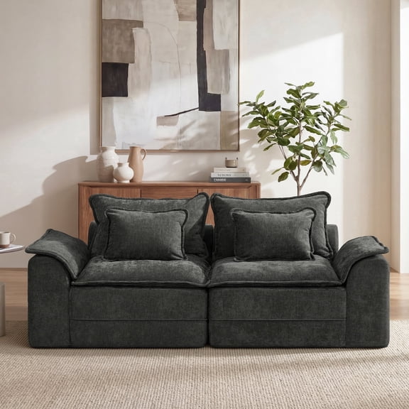 Fulsmile 87" Cloud Loveseat Sofa Modular Sectional Memory Foam Arms Couch with Cushions Pillows for Living Room, Bedroom,Apartment(2-Seater,Beige)