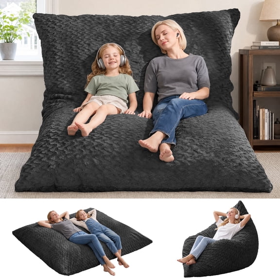 Fulsmile Giant Bean Bag Chair for Adults 3-in-1 Beanbag Bed with Moveable Cover for Living Room, Chevron Black(76"x55")