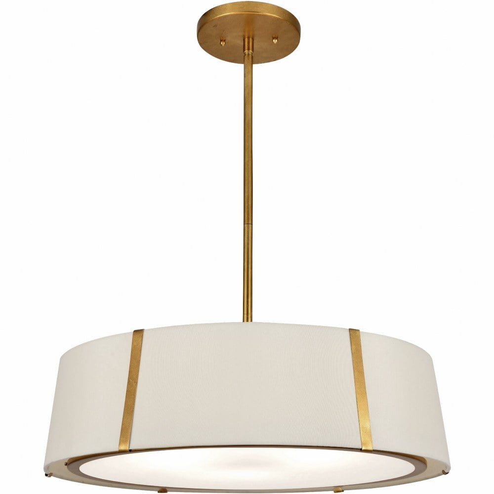 Elegant Antique Gold Drum Chandelier with Dual White Silk Shade