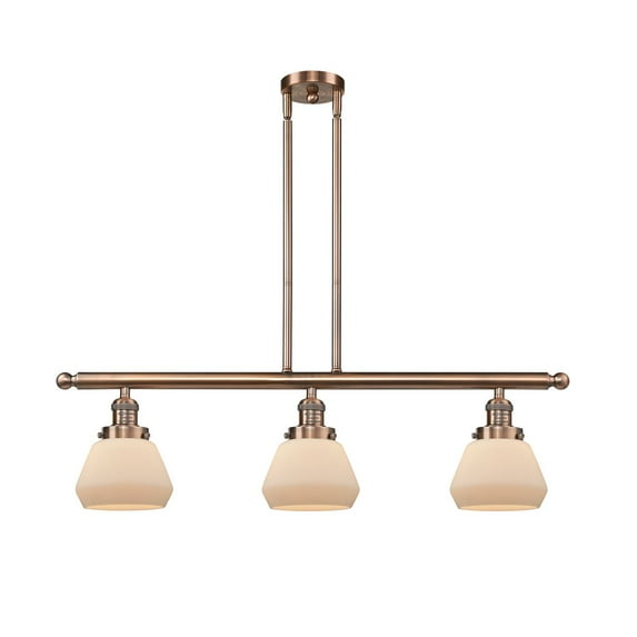 Fulton Antique Copper Three-Light LED Island Pendant with Matte White Cased Sphere Glass