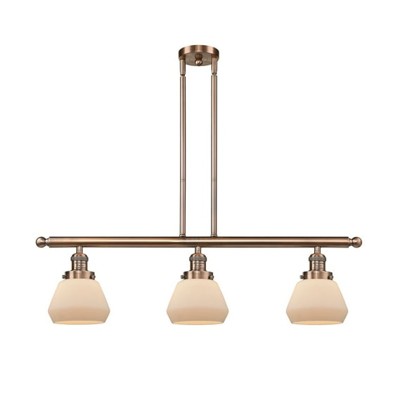 Fulton Antique Copper Three-Light LED Island Pendant with Matte White Cased Sphere Glass