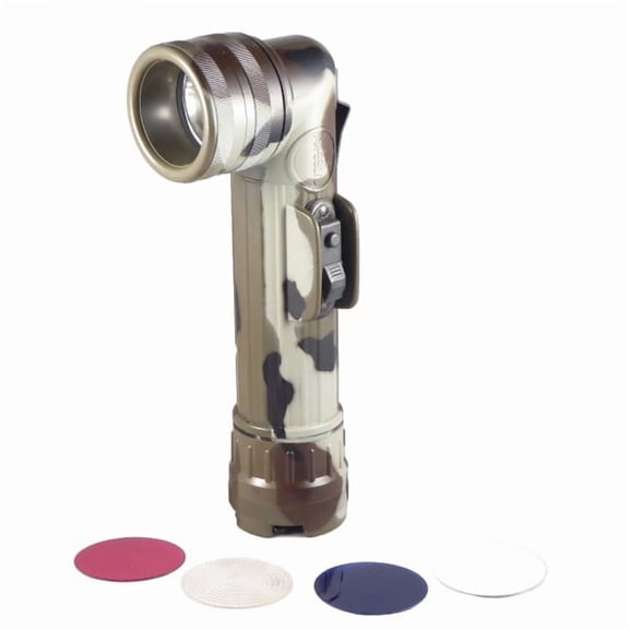 Fulton MX991/U Military Flashlight - U.S. Army-Issue Right Angle Flashlight | Waterproof, G.I. Type, PR6 Bulb + Spare, Colored Filters, Survival Gear, D-Cell Powered, Made in USA (Camo)