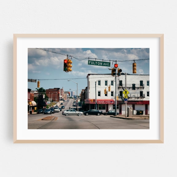 Fulton & Pennsylvania - Baltimore Maryland Photography Cityscape Street Photography Architecture Car Vintage City Oak Framed Wall Art Print 5 x 7 inches