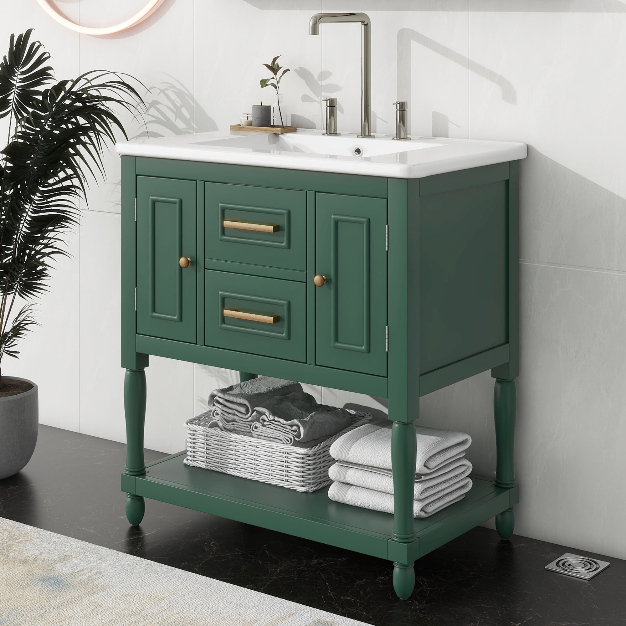 Fulvari 30" Floor Mount Sink Top Storage With 2 Drawers and 2 Door ...