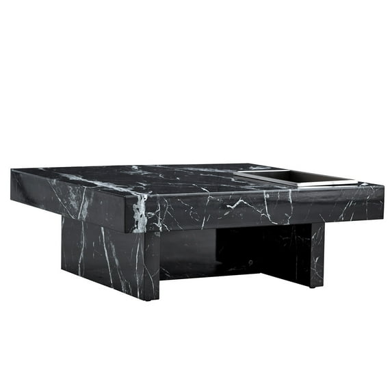 Fulvari 31.4" Coffee Table, Square Modern Center Table With Black Faux Marble Patterns, Side End Table for Home, Living Room, Office