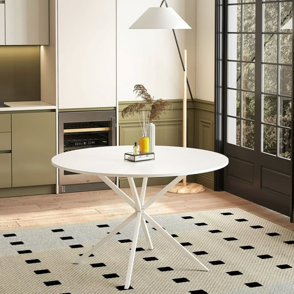 Fulvari 47.24 Inch Modern Round Dining Table, Circle Table With Cross Iron Legs And Removable Tabletop For Home Office Dining Room Kitchen Living Room Cafe