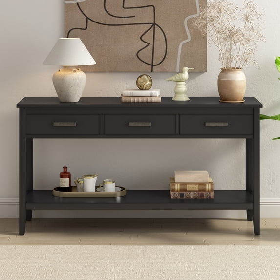 Fulvari 59in Length 3-drawer Console Table With 1 Shelf for Entryway, Hallway, Living Room, Foyer, Corridor
