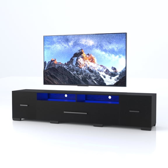 Fulvari 80"L TV Stand With 2 Open Shelves, Remote, APP Control Long LED TV Stand, Full RGB Color Selection, 31 Modes Changing Lights Modern Entertainment Center TV Console