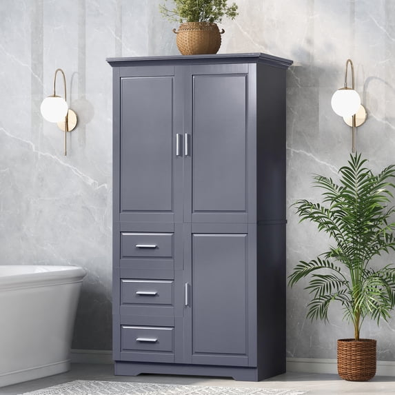 Fulvari Floor Storage Cabinet With 3 Doors 2 Cabinet & 3 Drawers for Bathroom Kitchen Living Room Bedroom Storage