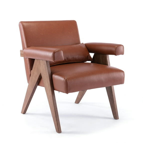 Fulvari Solid Wood Frame Armchair with Fabric/Leather Finish, Soft Cushion Chair for Living Room Lounge Bedroom Office