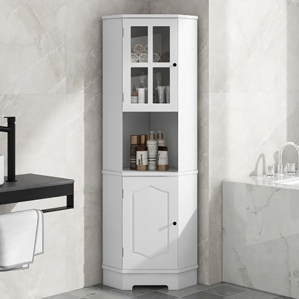 Fulvari Tall Bathroom Corner Storage Cabinet with Adjustable Shelf ...