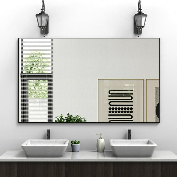 Fulvari Wall Mirror 60" x 36" Oversized Black Rectangle Mirror with Metal Frame, Vertical or Horizontal Wall Mounted for Bathroom, Living Room, Bedroom