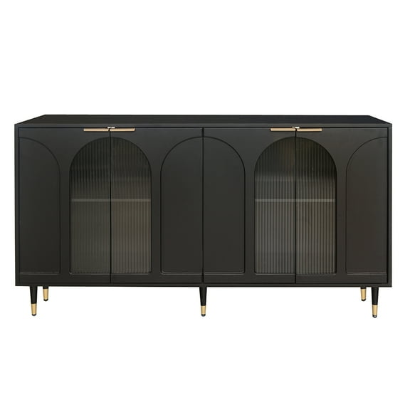 Fulvari Wooden Cabinet with 4 Glass Doors, Sideboard Buffet Cabinet for Living Room, Entryway, Hallway, Office, Kitchen, Dining Room