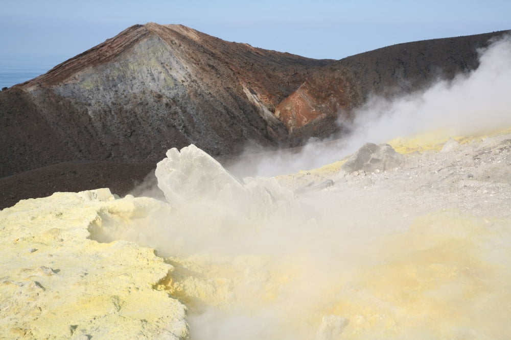 Fumarole field on rim of Vulcano Island Aeolian Islands Italy Canvas Art - Richard RoscoeStocktrek Images (35 x 23)