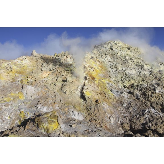 Fumaroles with sulphur deposits Flank of Bocca Nuova crater Mount Etna volcano Sicily Italy Canvas Art - Richard RoscoeStocktrek Images (18 x 12)