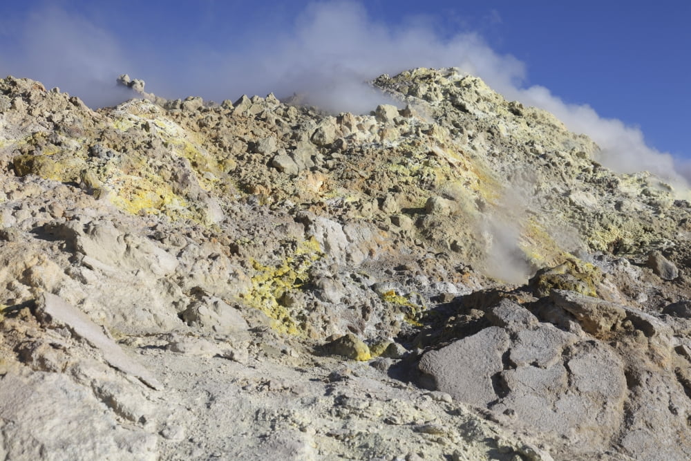 Fumaroles with sulphur deposits Flank of Bocca Nuova crater Mount Etna volcano Sicily Italy Canvas Art - Richard RoscoeStocktrek Images (18 x 12)