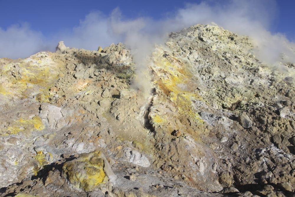 Fumaroles with sulphur deposits Flank of Bocca Nuova crater Mount Etna volcano Sicily Italy Canvas Art - Richard RoscoeStocktrek Images (35 x 23)