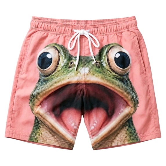 Fun 3D Animal Face Print Mens Casual Shorts Elastic Drawstring Loose Summer Beach Shorts